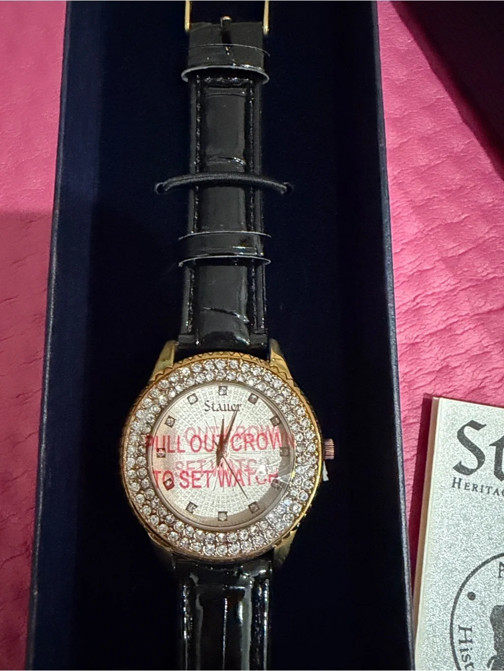 Stauer Crystal Bezel Watch in Black and Gold